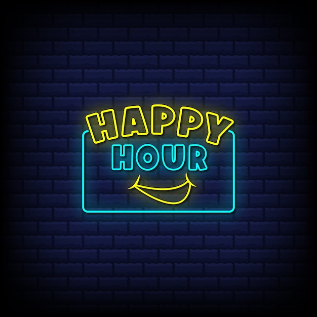 Texto de estilo de letreros de neón de happy hour