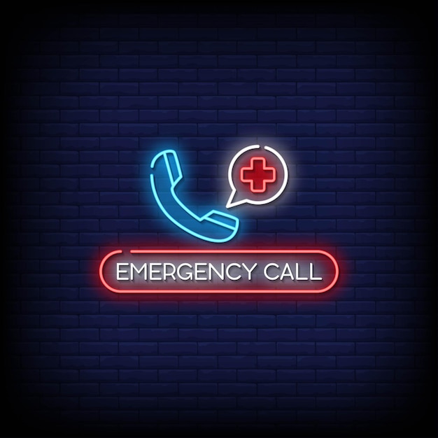 Vector texto de estilo de letreros de neón de llamada de emergencia