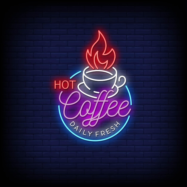 Texto de estilo de letreros de neón con logotipo de café caliente