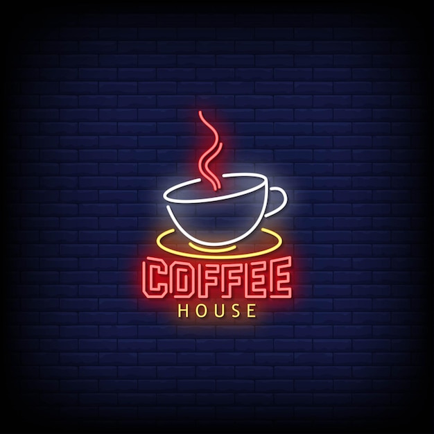 Vector texto de estilo de letreros de neón del logotipo de la casa de café