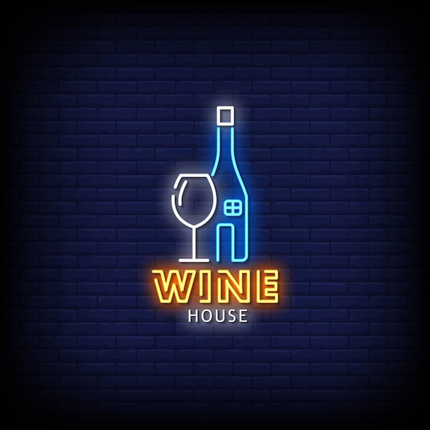 Texto de estilo de letreros de neón del logotipo de la casa del vino