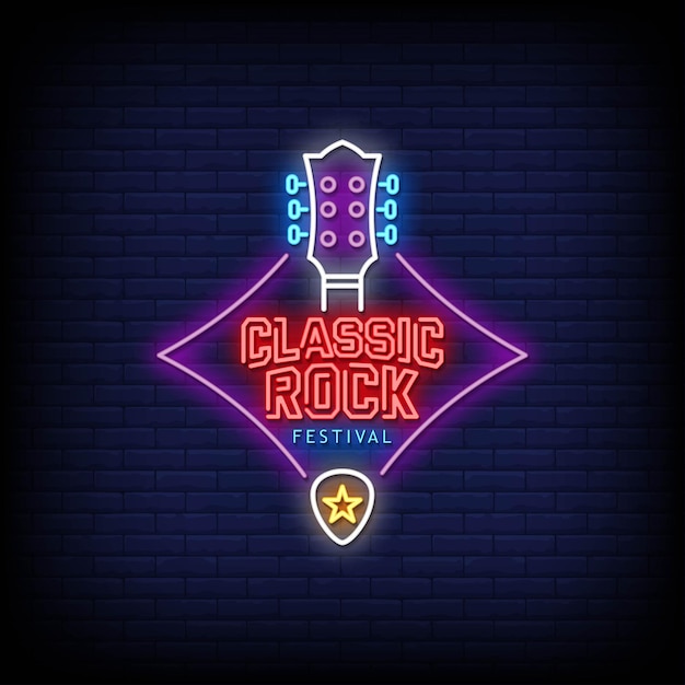 Texto de estilo de letreros de neón del logotipo del festival de rock clásico