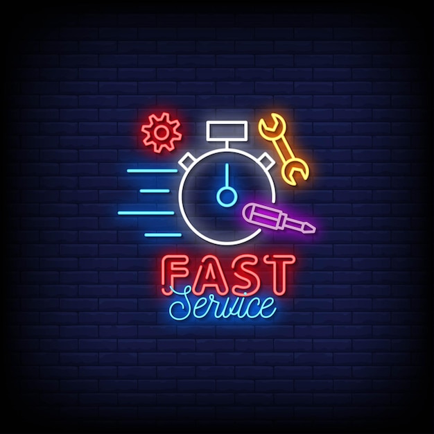 Texto de estilo de letreros de neón de logotipo de servicio rápido