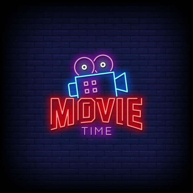 Texto de estilo de letreros de neón de logotipo de tiempo de película