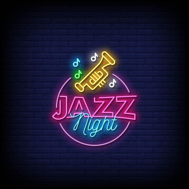 Texto de estilo de letreros de neón de noche de jazz