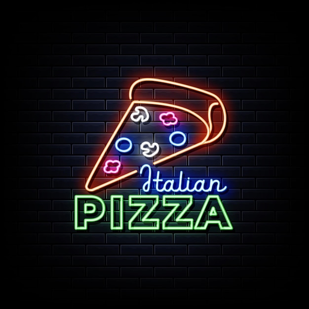 Texto de estilo de letreros de neón de pizza italiana