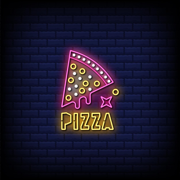 Vector texto de estilo de letreros de neón de pizza