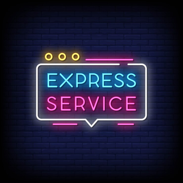 Vector texto de estilo de letreros de neón de servicio expreso