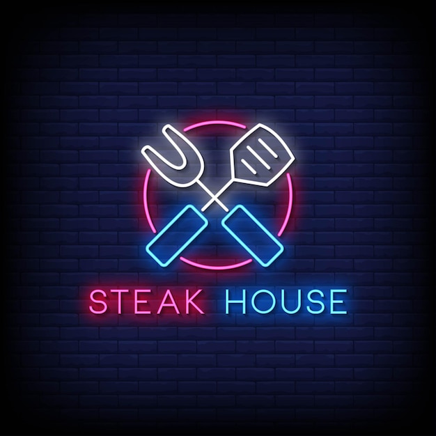 Texto de estilo de letreros de neón de Steak House