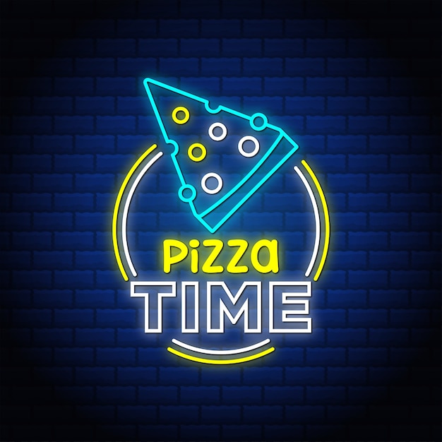 Texto de estilo de letreros de neón de tiempo de pizza.