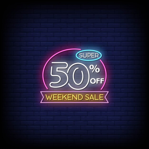 Texto de estilo de letreros de neón de venta de fin de semana