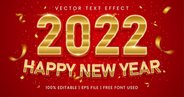 Texto de feliz año nuevo, efecto de texto editable rojo y dorado