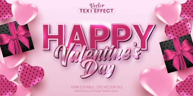 Texto de feliz día de san valentín, efecto de texto editable de estilo de color oro rosa brillante