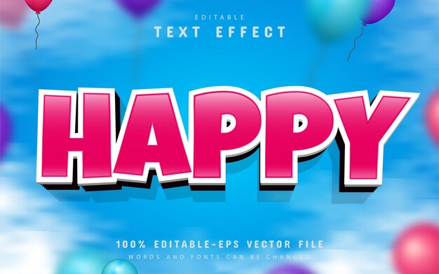 Texto feliz, estilo de dibujos animados de efecto de texto editable