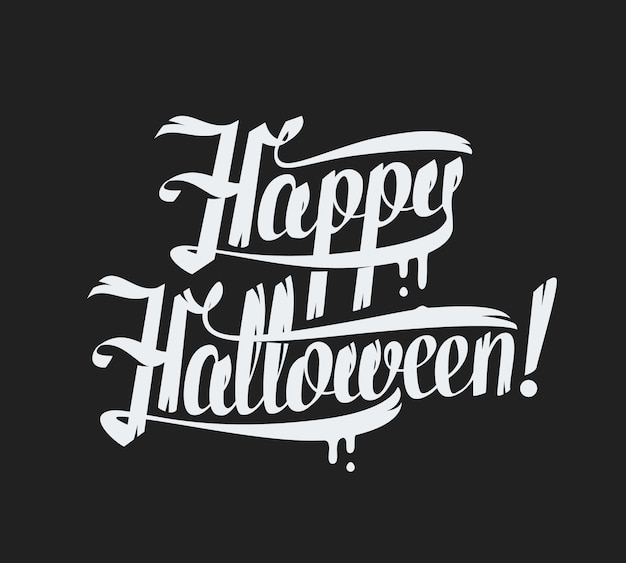 Texto feliz de Halloween sobre fondo negro Ilustración de letras de mano.