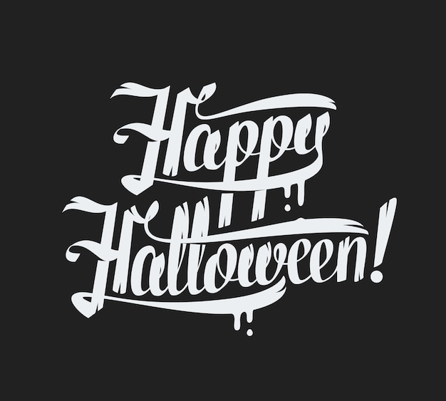 Vector texto feliz de halloween sobre fondo negro ilustración de letras de mano.