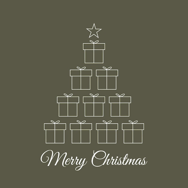 Texto Feliz Navidad Cajas de regalo de Año Nuevo dispuestas en forma de árbol de Navidad