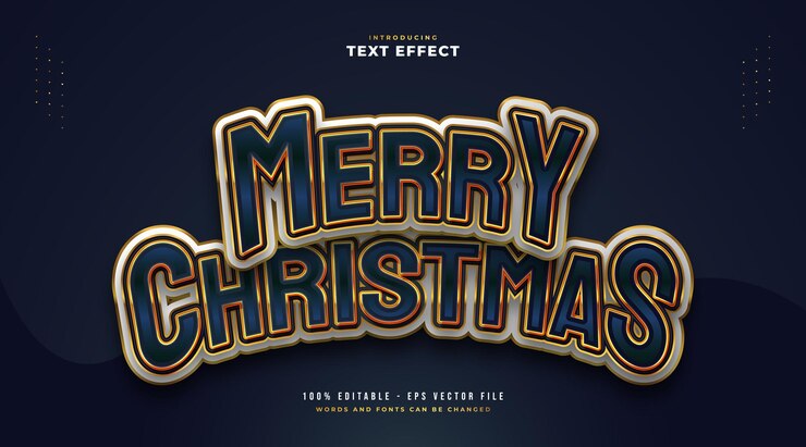 Vector texto de feliz navidad colorido y elegante con estilo de dibujos animados. efecto de estilo de texto editable