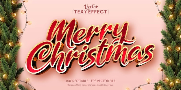 Texto de feliz navidad, efecto de texto editable estilo oro rosa brillante