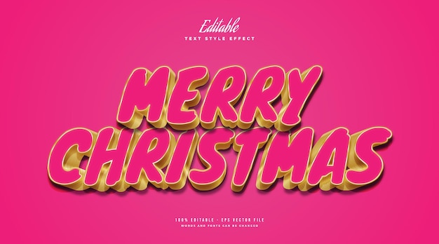 Texto de feliz Navidad en estilo rosa y dorado con efecto 3D. Efecto de estilo de texto editable