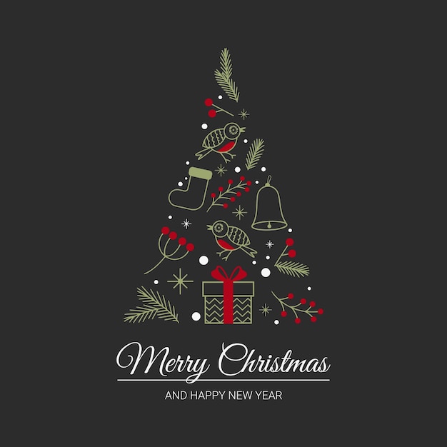Texto feliz navidad y feliz año nuevo artículos navideños con forma de árbol de navidad