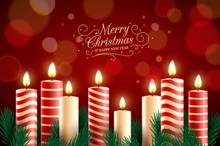 Vector texto de feliz navidad con fondo de velas