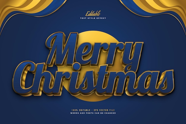 Texto de feliz Navidad de lujo en estilo azul y dorado con efecto 3D. Efecto de estilo de texto editable