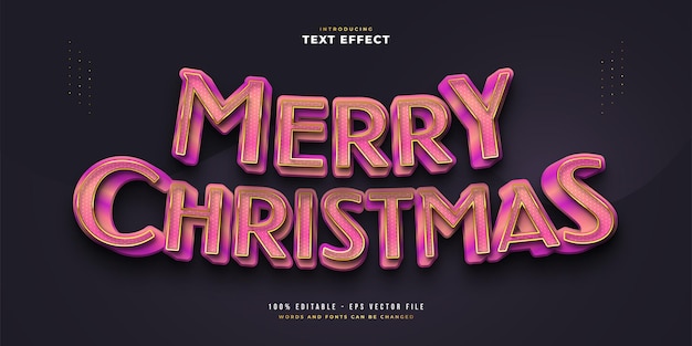 Texto de feliz Navidad en lujo rosa y dorado con efecto 3D. Efecto de estilo de texto editable