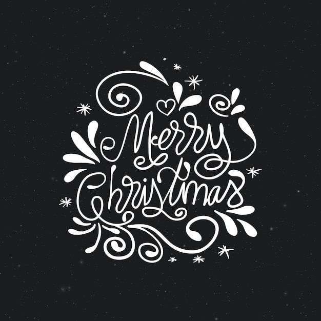 Texto de feliz Navidad sobre fondo negro. Letras caligráficas