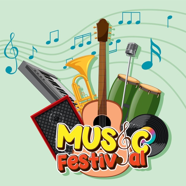 Texto del festival de música con instrumentos musicales.