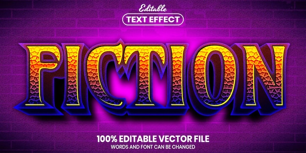 Texto de ficción, efecto de texto editable de estilo de fuente