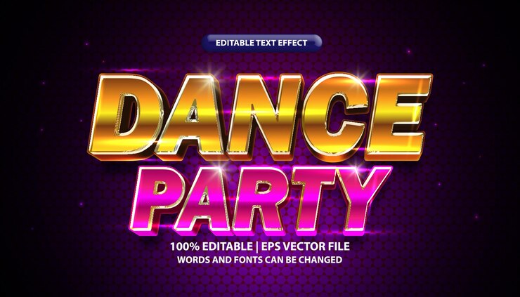Vector texto de fiesta de baile, plantilla de efecto de texto editable, efecto de luz de neón, estilo de texto brillante futurista