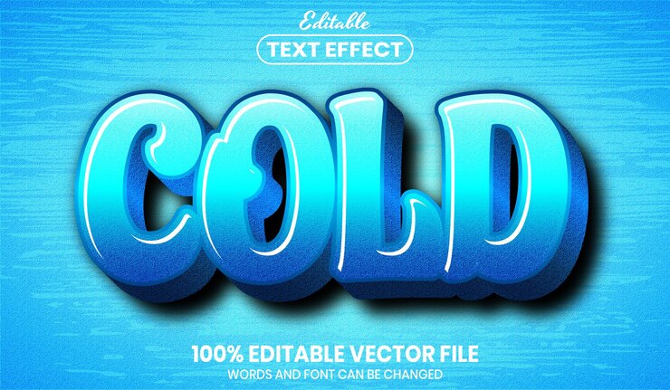 Vector texto frío, efecto de texto editable de estilo de fuente