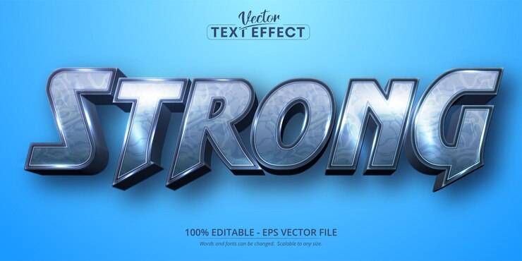 Vector texto fuerte, efecto de texto editable de estilo de dibujos animados