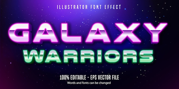 Texto de galaxy warriors, efecto de texto editable de estilo neón