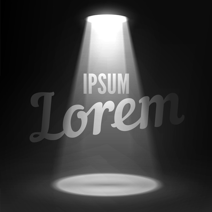 Vector texto en un haz de luz de escenario sobre fondo oscuro escena de vector foco iluminado