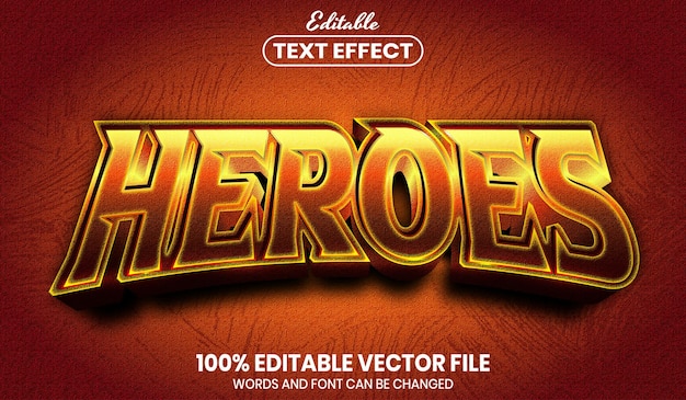 Vector texto de héroes, efecto de texto editable de estilo de fuente