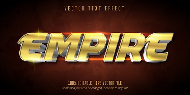 Vector texto del imperio, efecto de texto editable de estilo dorado y plateado brillante