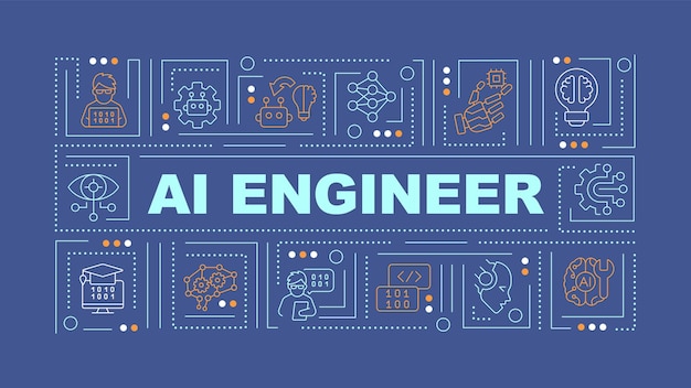 Texto de ingeniero de IA 2D con iconos lineales finos