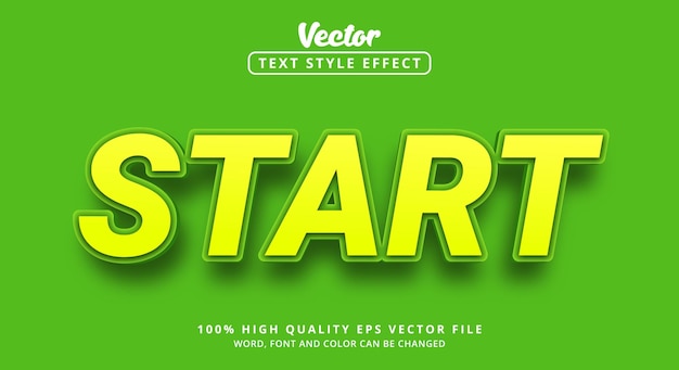 Vector texto de inicio con estilo de combinación de colores verde y amarillo con estilo moderno efecto de texto editable