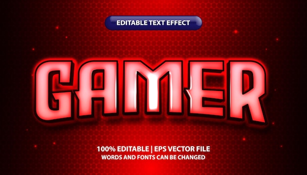 Texto de jugador estilo de efecto de texto 3d editable estilo de texto de dibujos animados con efecto de brillo de neón rojo futurista