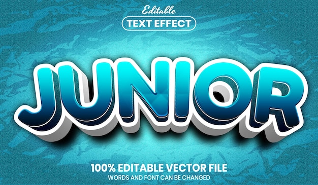 Vector texto junior, efecto de texto editable de estilo de fuente