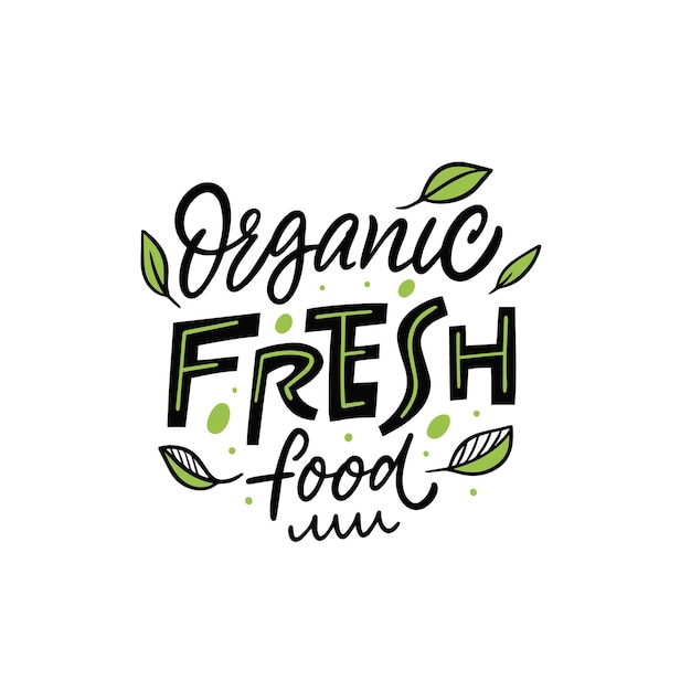 Vector texto de letras de alimentos frescos orgánicos signo del logotipo del producto natural