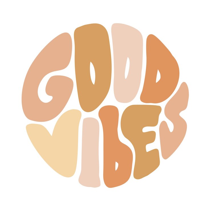 Vector texto de letras escritas a mano good vibes en forma de círculo gráfico hippie trendy retro style 70s poster groovy vector