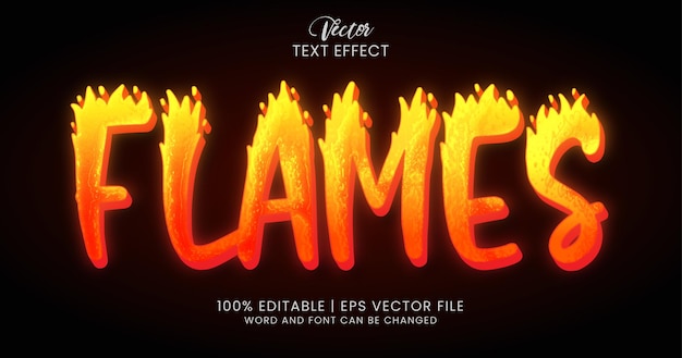 Vector texto de llamas, estilo de efecto de texto editable