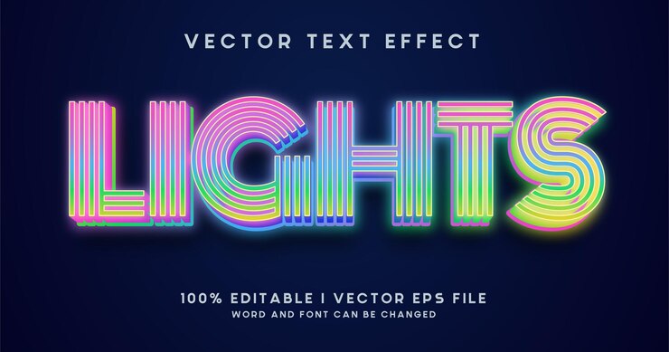Vector texto de luces, estilo de efecto de texto editable resplandor
