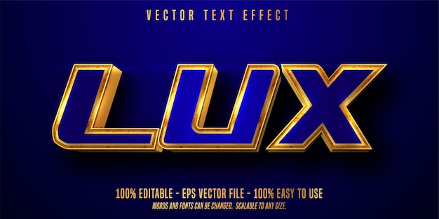 Texto lux, estilo de color dorado brillante, efecto de texto editable