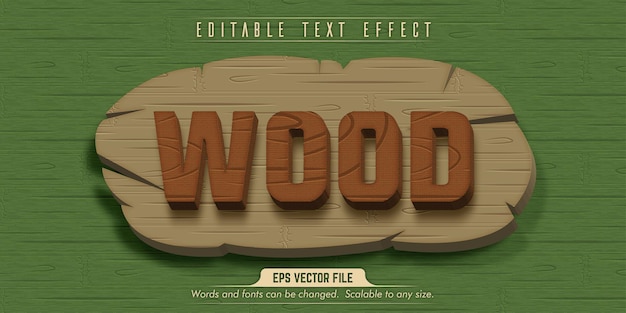 Vector texto de madera, efecto de texto editable estilo madera