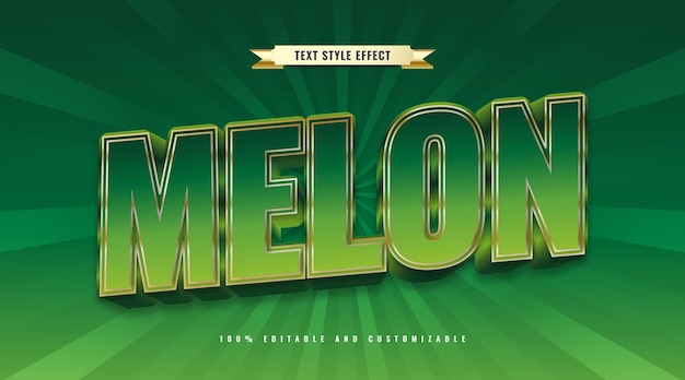 Texto de melón editable en verde y dorado con efecto 3D. Efecto de texto editable