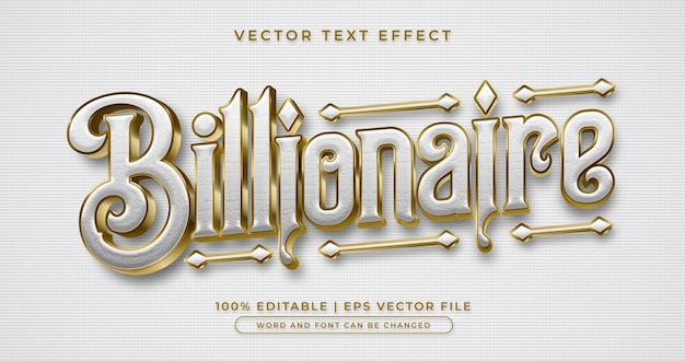 Vector texto multimillonario, blanco y dorado, estilo de efecto de texto editable de lujo